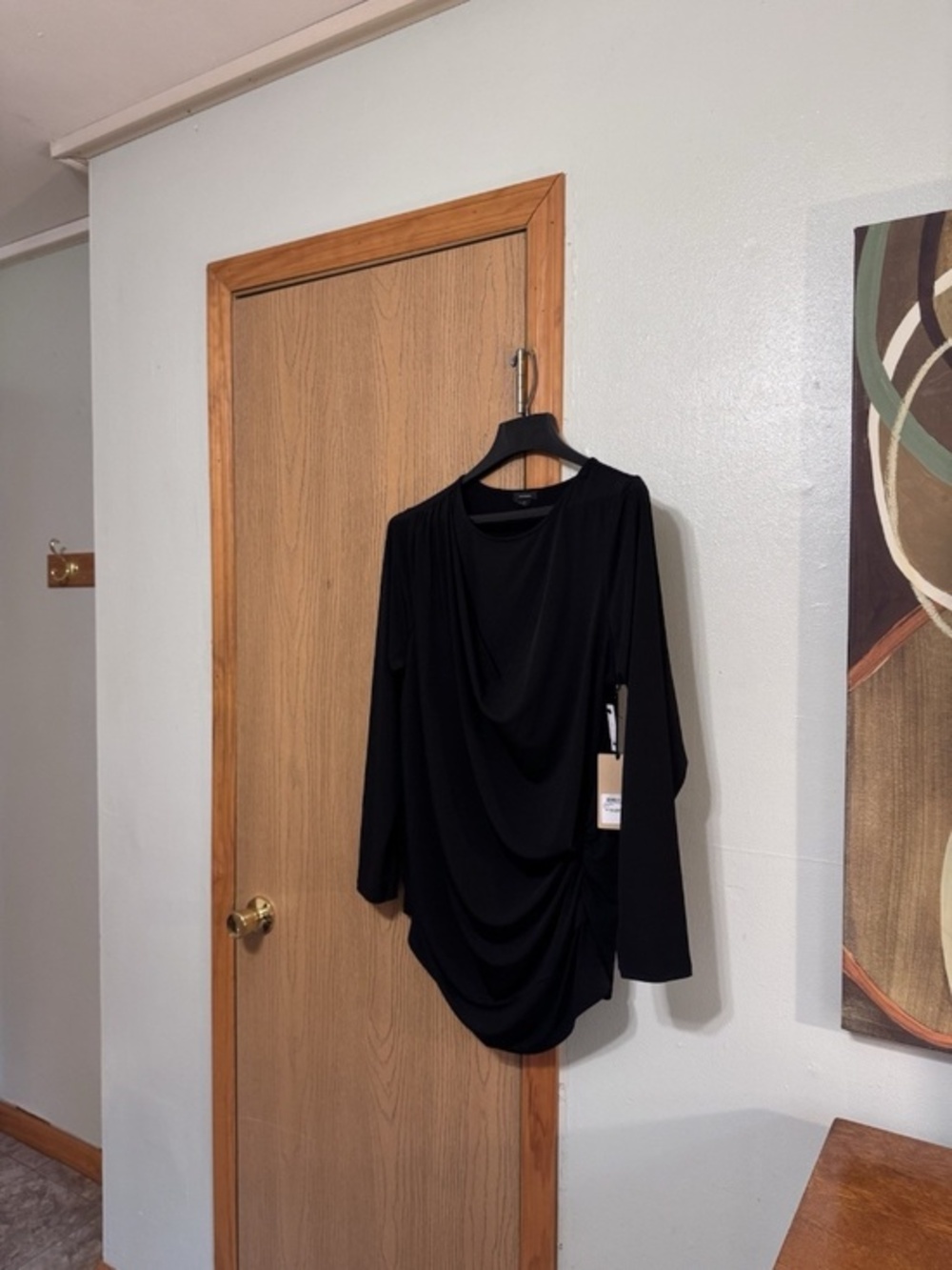 Halogen NWT Size 2X Solid Black Drape Neck w/Ruched Sides Long Sleeve Blouse